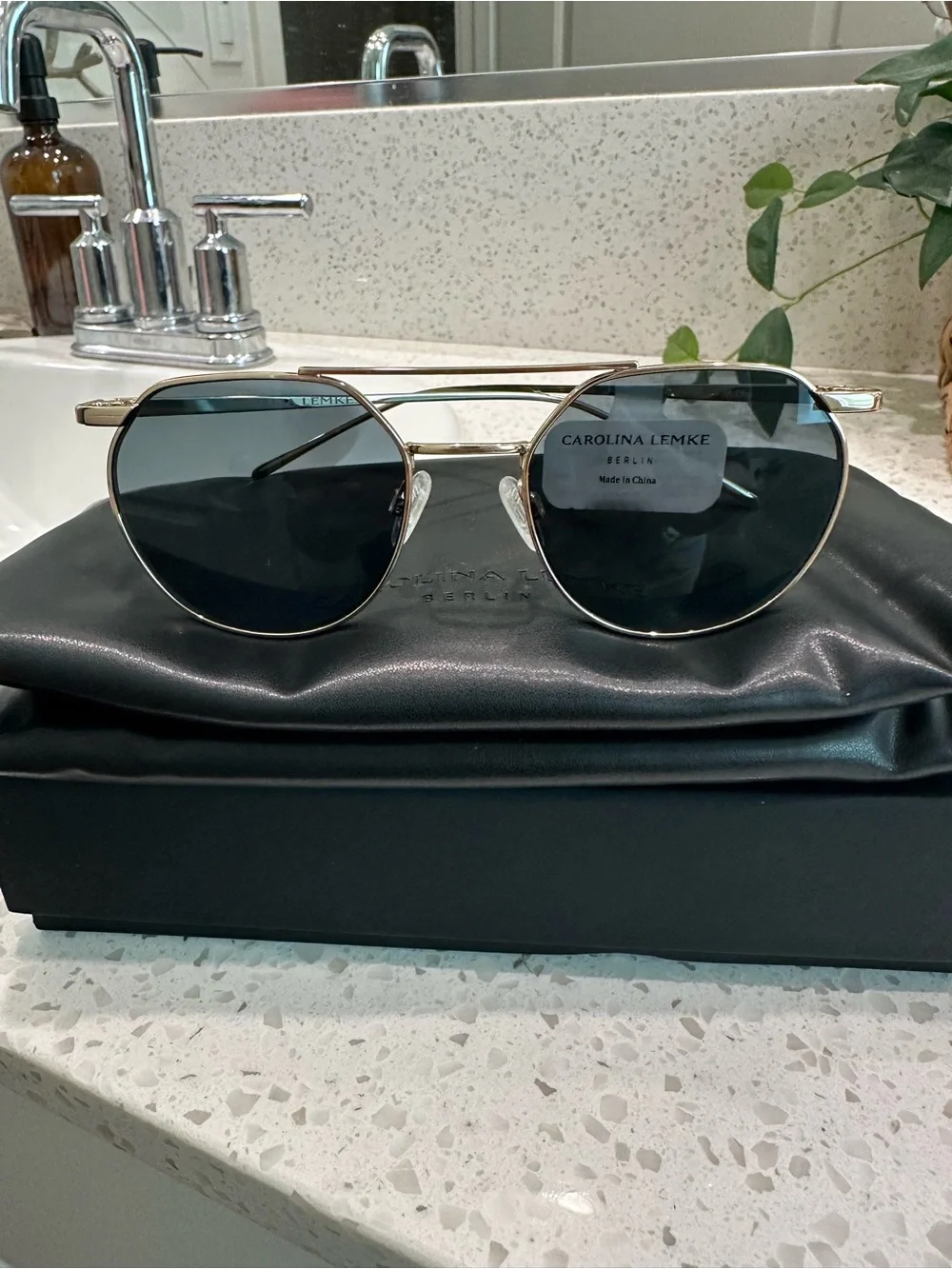 Carolina Lemke Berlin “Saffia” Round Metal Sunglasses - Black Lenses